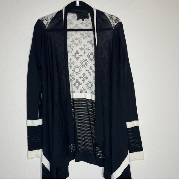 NWT Tonia Debellis Black and White Waterfall Cardigan Open Front Size S - Picture 2 of 13